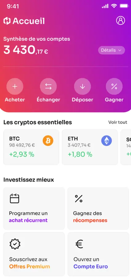 Écran de l’application Coinhouse