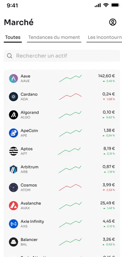 Écran de l’application Coinhouse