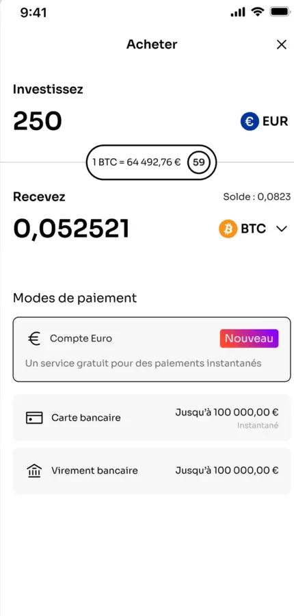 Écran de l’application Coinhouse