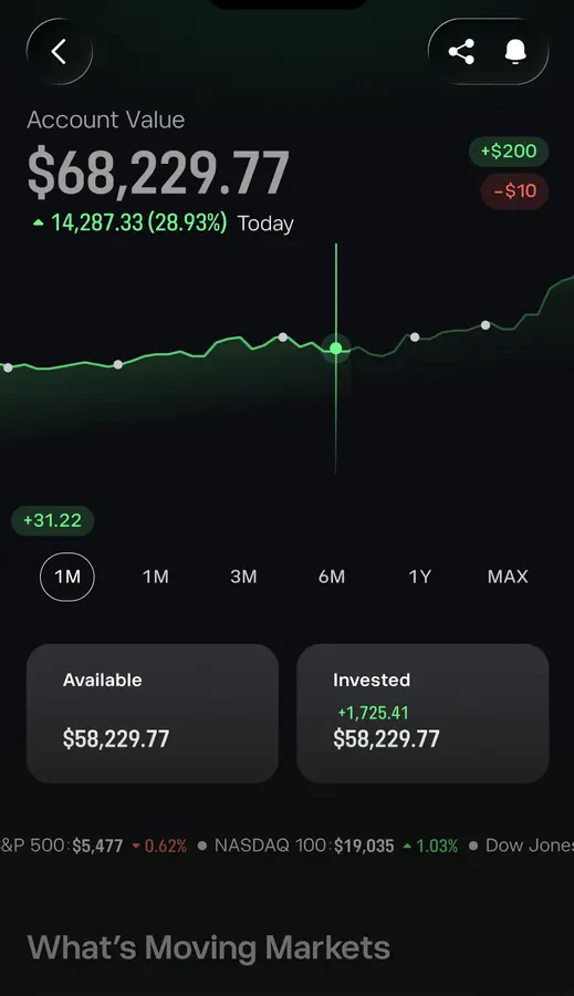 Écran de l’application eToro