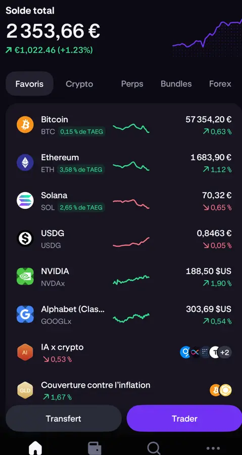 Écran de l’application Kraken