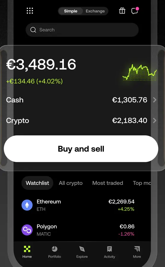 Écran de l’application OKX