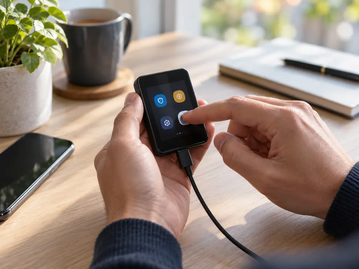Un usage tactile mais toujours filaire — Trezor Safe 5