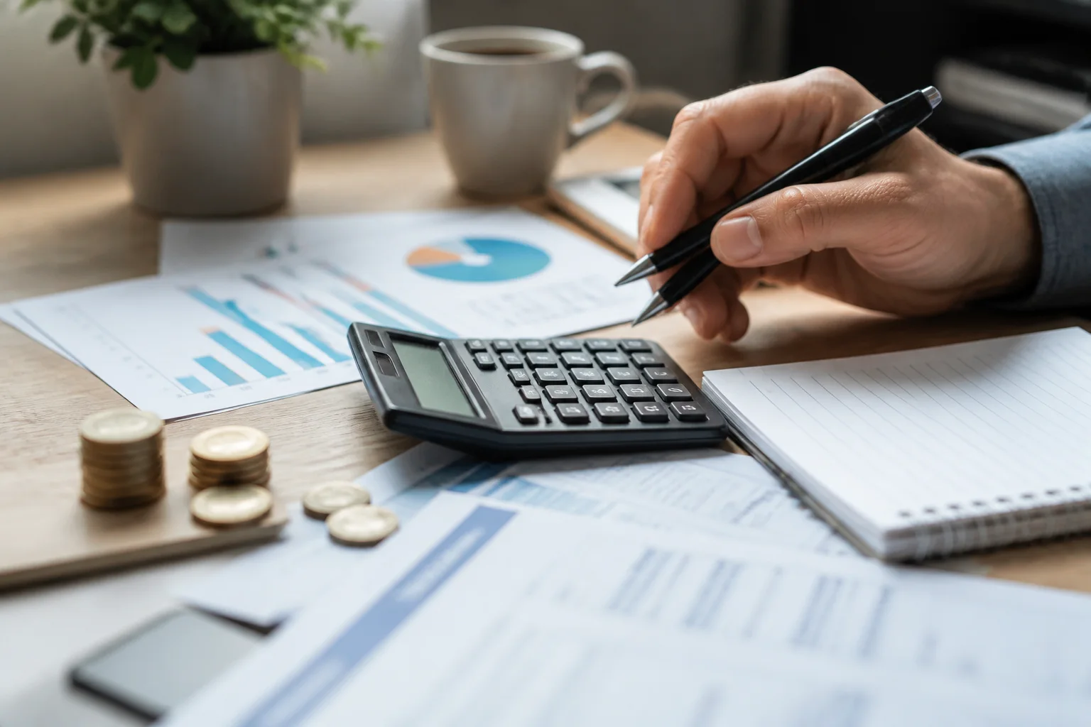 calculatrice et documents financiers pour estimer un rendement net