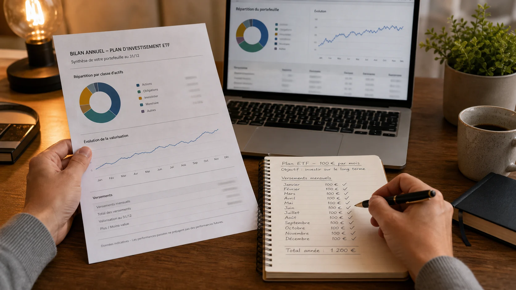 Bilan annuel d’un plan ETF avec versements mensuels de 100 euros