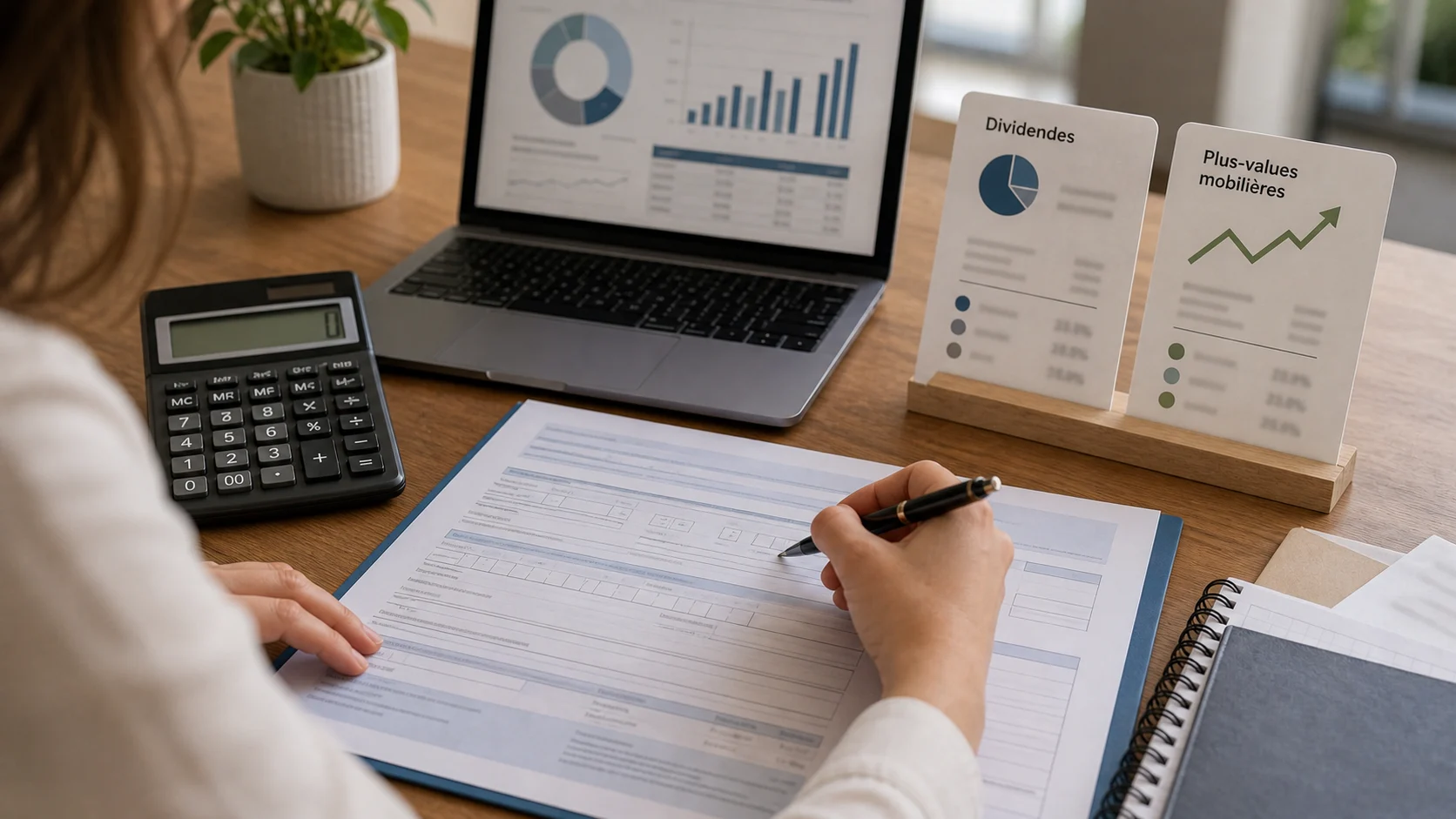 Calcul fiscal comparant dividendes et plus-values entre PFU et barème