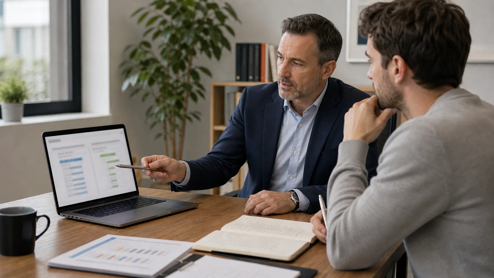 Conseiller expliquant la fiscalité PEA à un investisseur