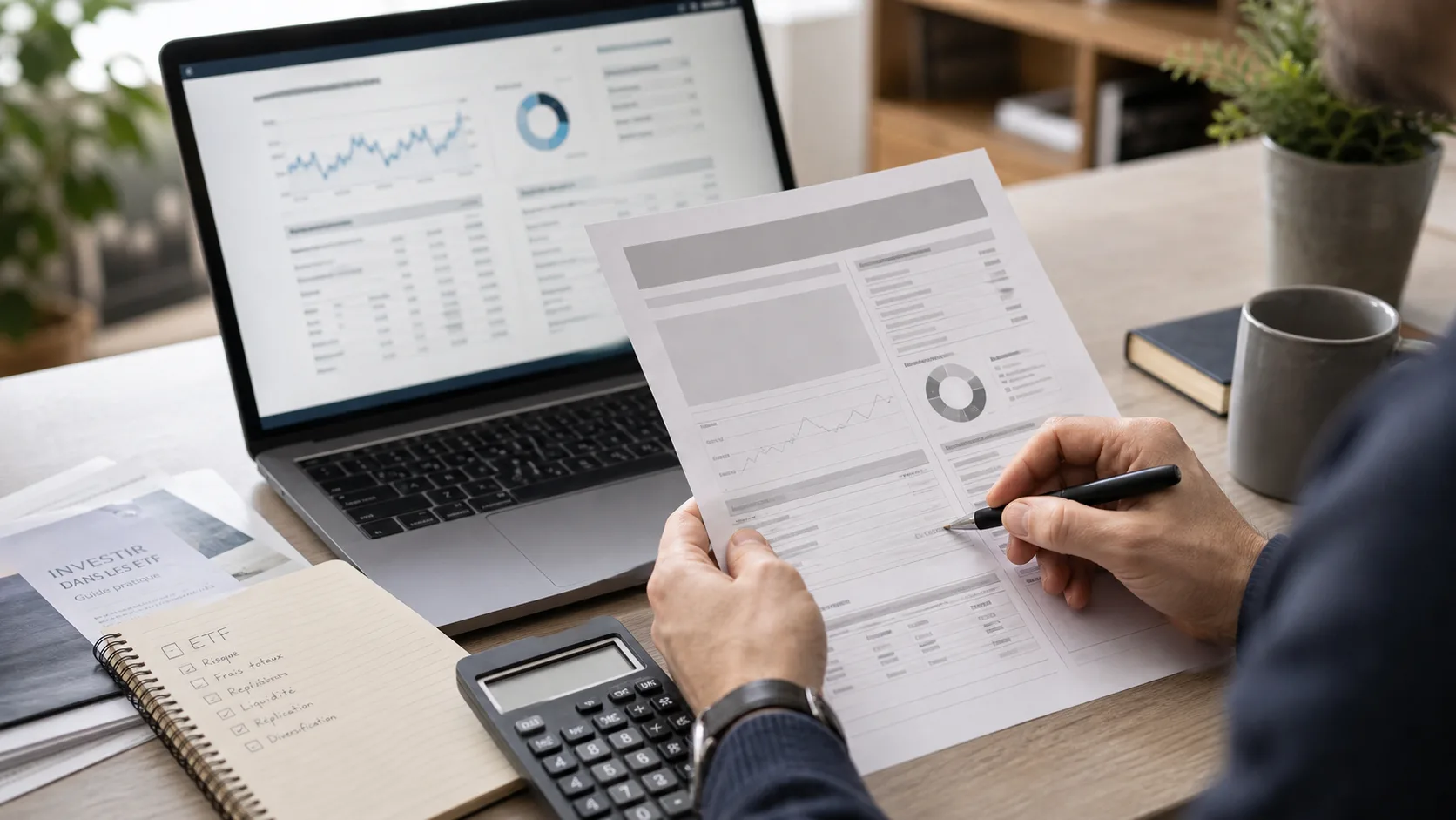 Épargnant vérifiant une fiche ETF et les risques avant achat