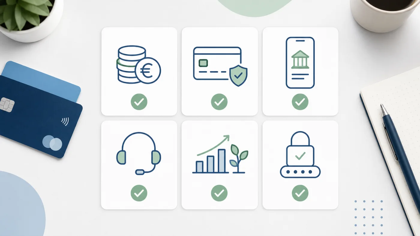 Checklist visuelle pour comparer les critères d’une banque en ligne