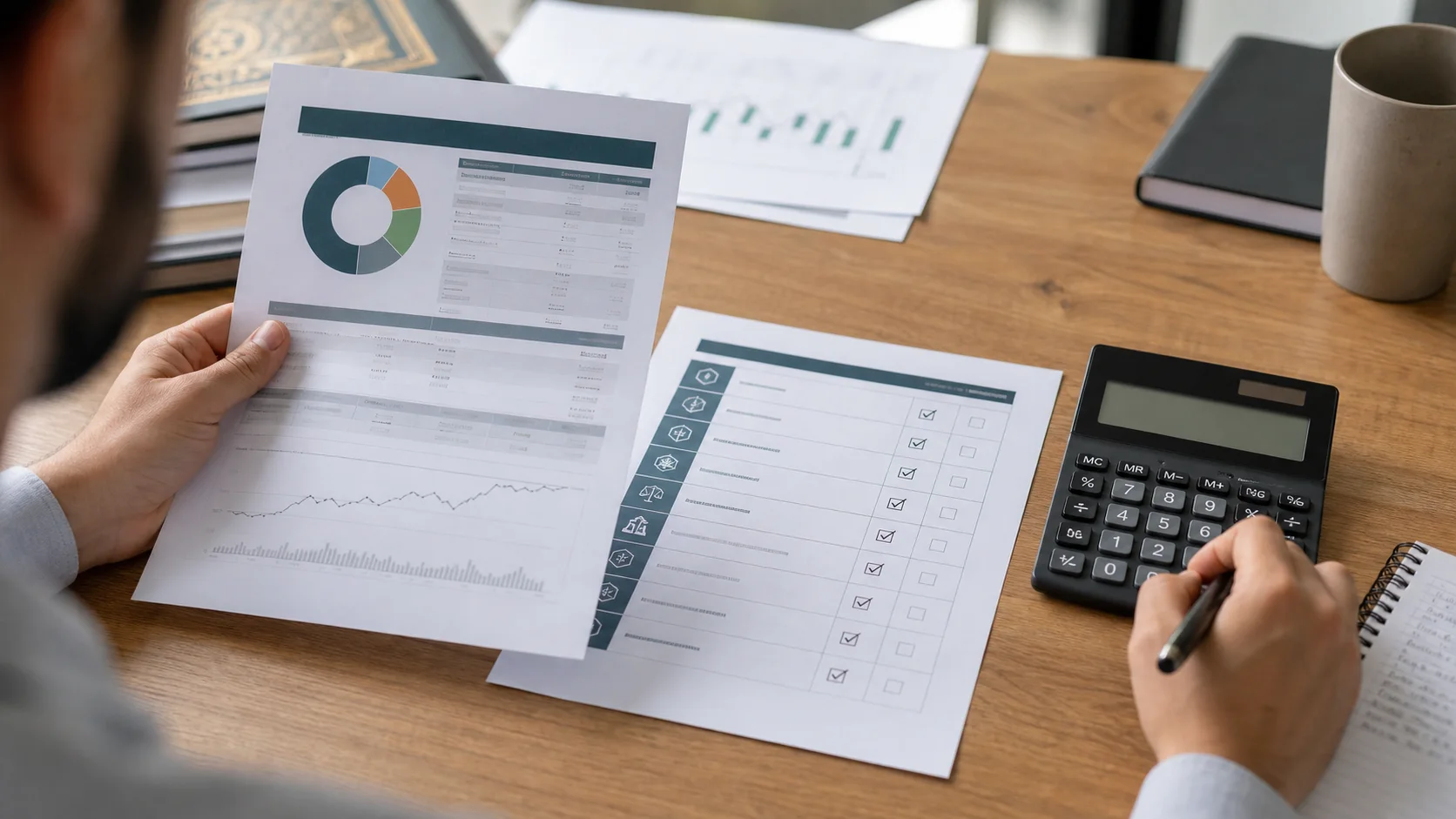 Fiche de filtrage financier et critères de conformité comparés sur un bureau