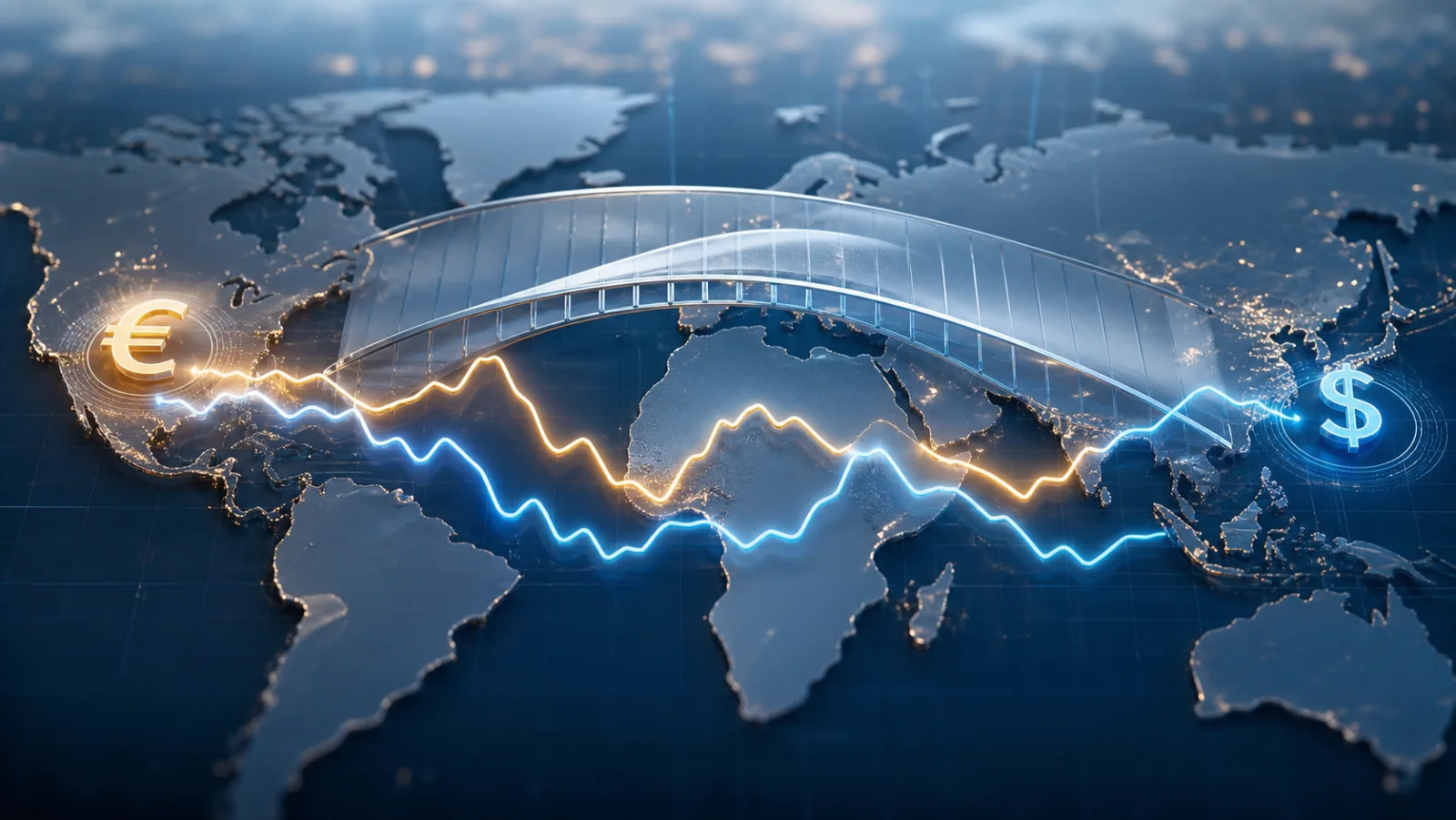 Visualisation abstraite de la couverture euro dollar sur un ETF international