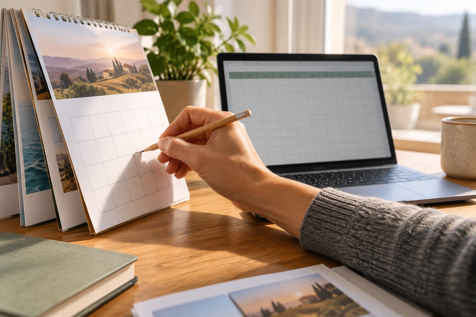 Calendrier et tableur pour inscrire la date de chaque mouvement