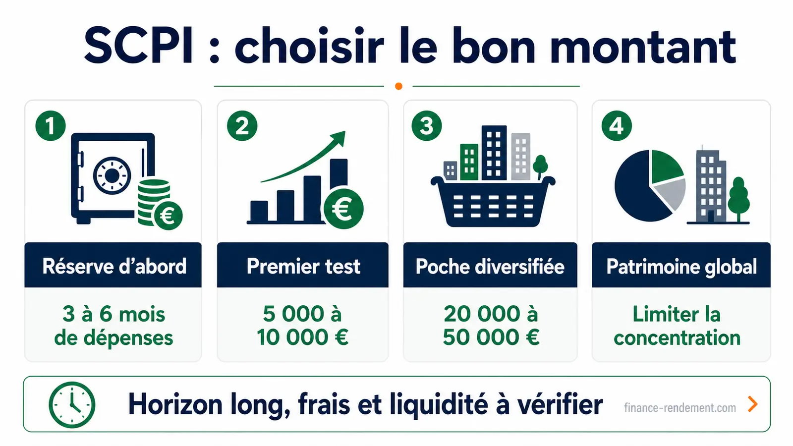 Infographie sur les grands repères pour choisir combien investir en SCPI