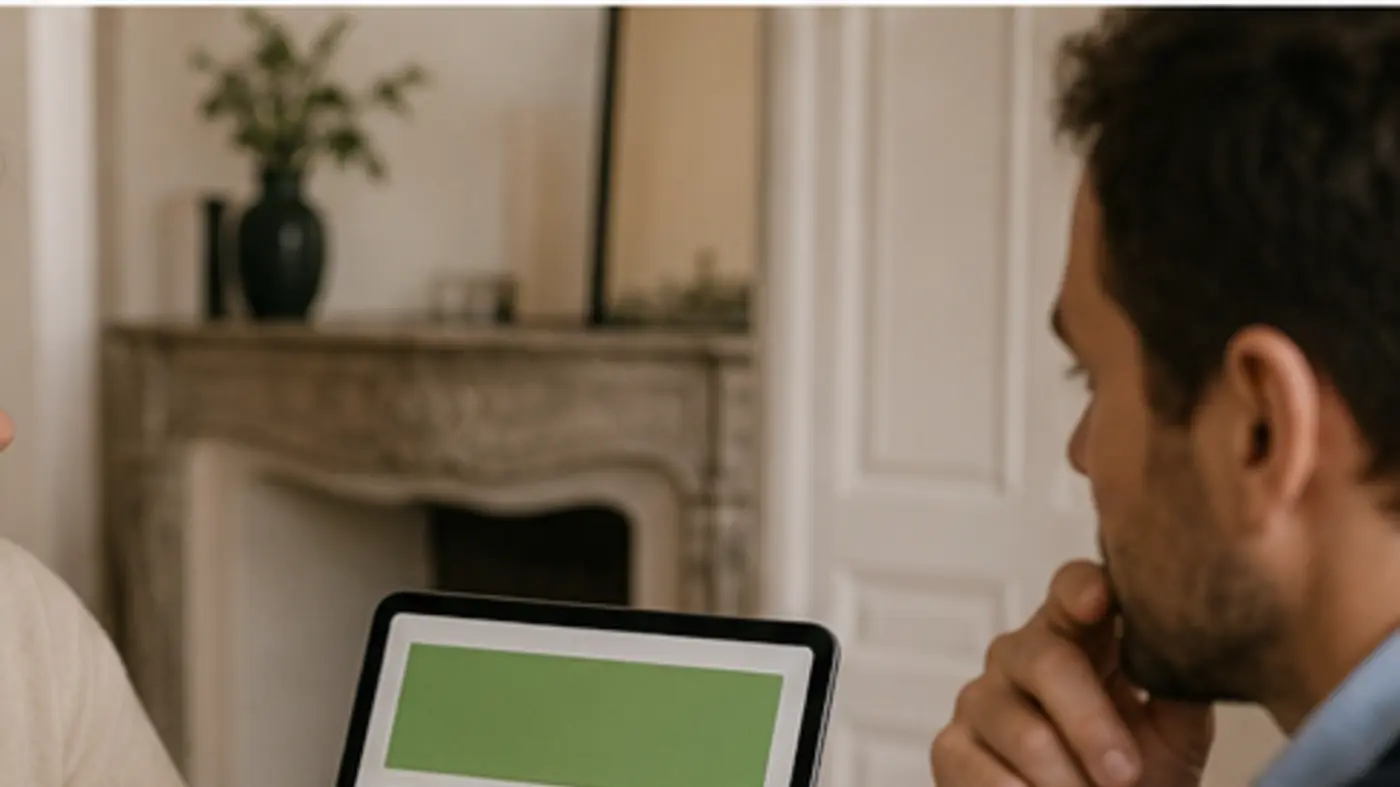 Conseillère comparant trois scénarios de rentabilité sur tablette avec blocs colorés