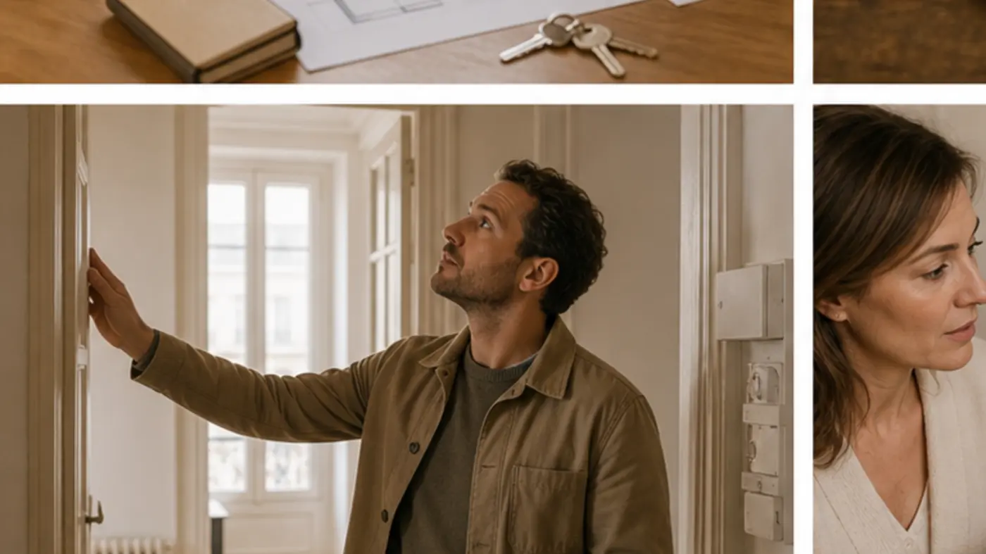 Investisseur inspectant un appartement ancien avec tablette pendant une visite