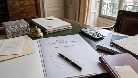 dossier assurance vie et succession sur un bureau patrimonial
