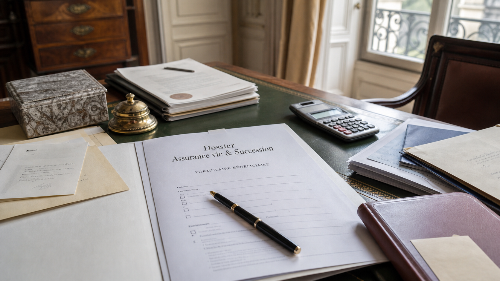 dossier assurance vie et succession sur un bureau patrimonial