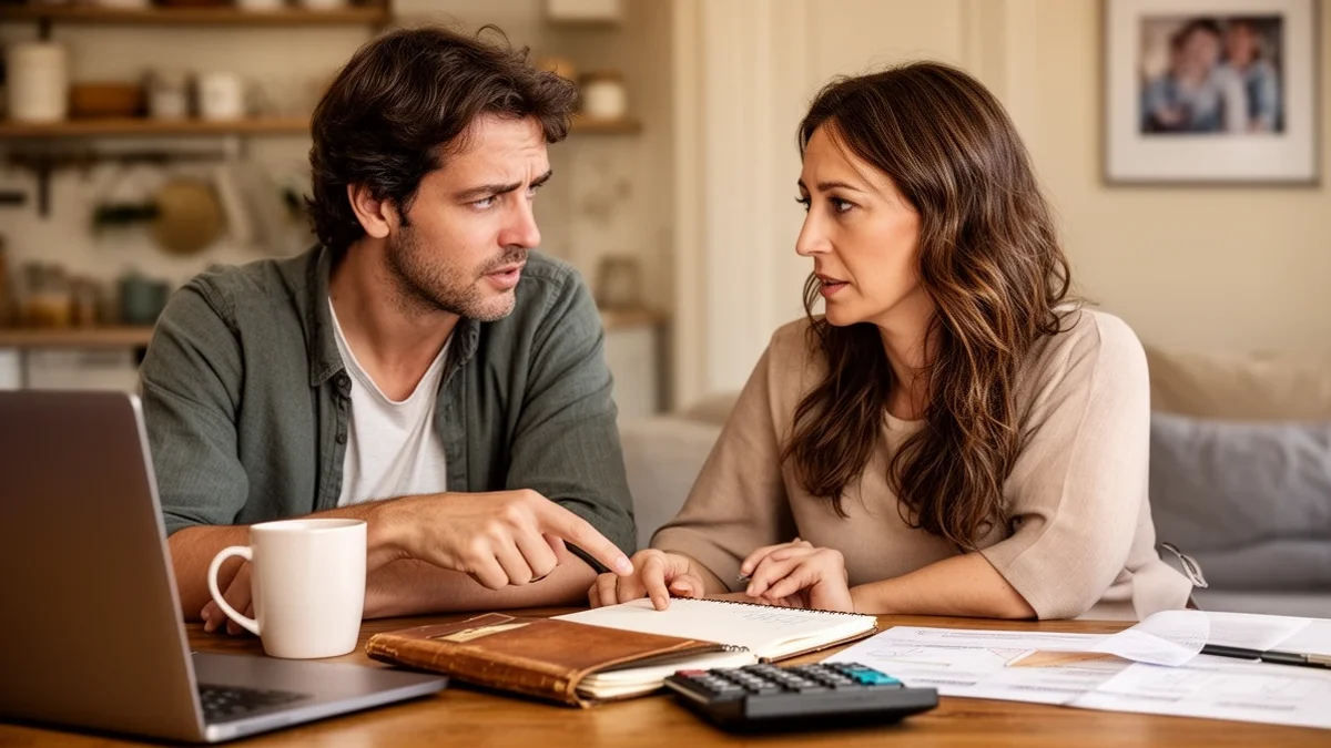 Couple discutant d'investissement crypto à une table chaleureuse