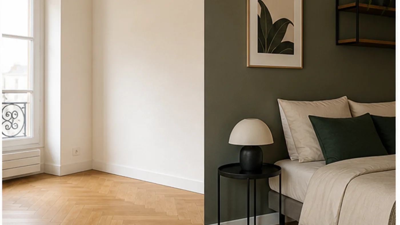 comparaison visuelle entre un appartement vide et un studio meublé
