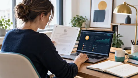 Investisseuse vérifiant l'agrément d'une plateforme crypto dans un registre officiel