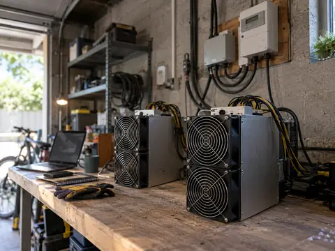 Petite installation de minage de cryptomonnaies dans un garage