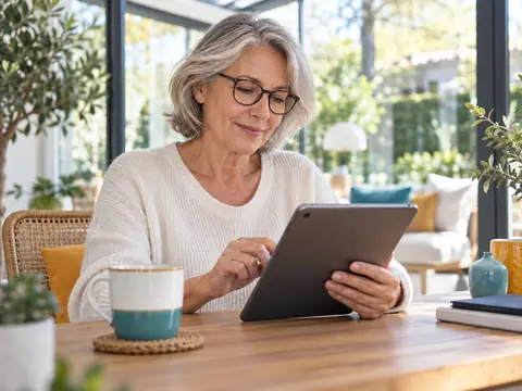 Personne consultant ses comptes sur une tablette
