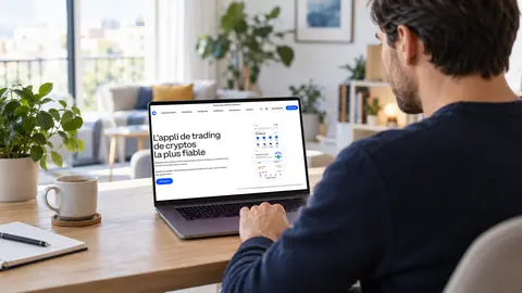 Personne consultant le site de Coinbase sur son ordinateur portable