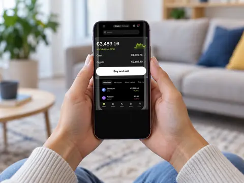 Mains tenant un smartphone affichant l’application OKX