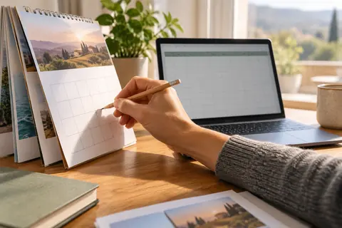 Calendrier et tableur disposés pour relever les dates des versements