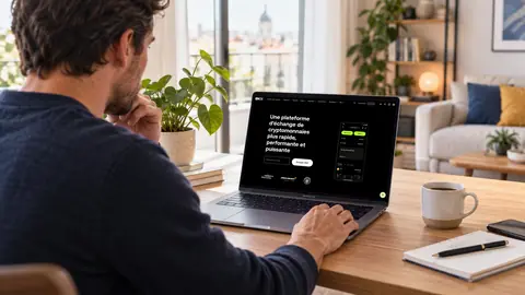 Personne consultant le site d’OKX sur son ordinateur portable