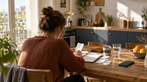Une personne examine ses dépenses et ses reçus sur une table