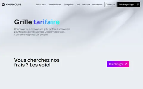 Capture : la grille tarifaire publiée sur le site de Coinhouse