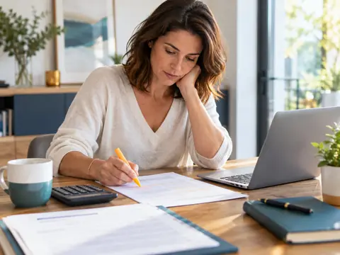 Relecture d'un contrat avec surligneur et calculatrice