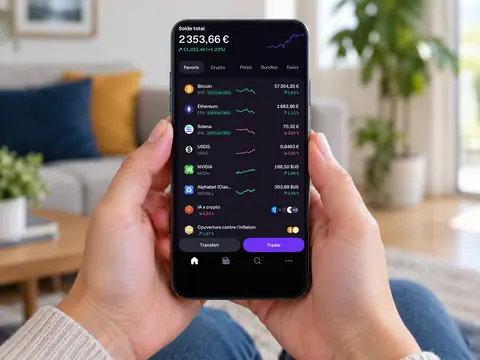 Mains tenant un smartphone affichant l’application Kraken