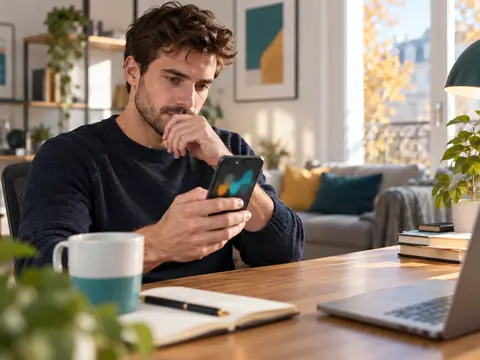 Épargnant consultant un graphique de cours crypto tôt le matin sur son téléphone
