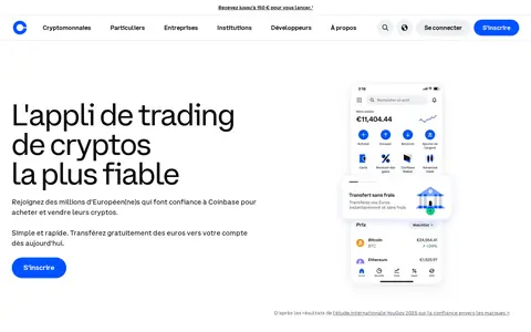 Page d’accueil du site officiel de Coinbase