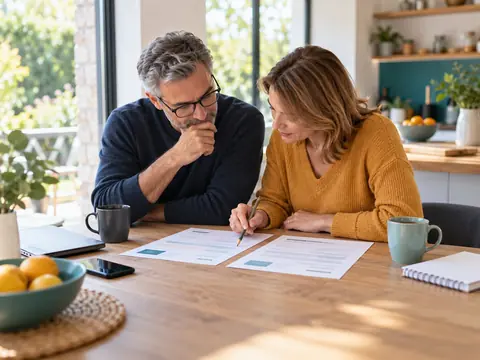 Un couple compare deux contrats d'assurance vie sur une table