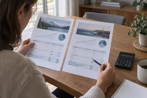Deux relevés de placement examinés côte à côte sur un bureau
