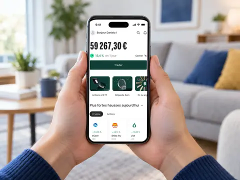 Mains tenant un smartphone affichant l’application Bitpanda
