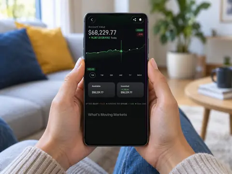 Mains tenant un smartphone affichant l’application eToro