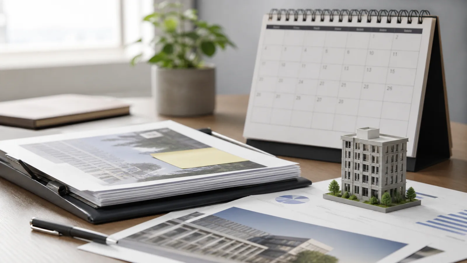 Dossier immobilier et calendrier pour illustrer le risque de liquidité des parts de SCPI